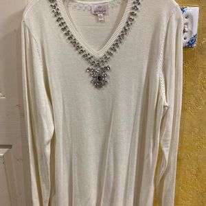 Hot in Hollywood Top with Clear Rhinestone Embellishments Size Large V Neck